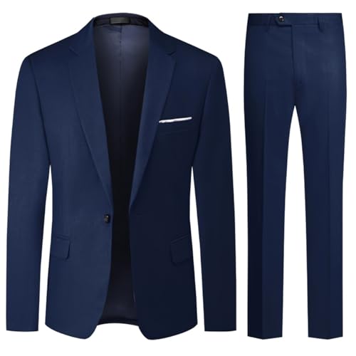Allthemen Anzug Herren 2 Teilig Slim Fit Hochzeitanzug EIN Knopf Smoking Anzüge Sakko Hose Blau1 XL
