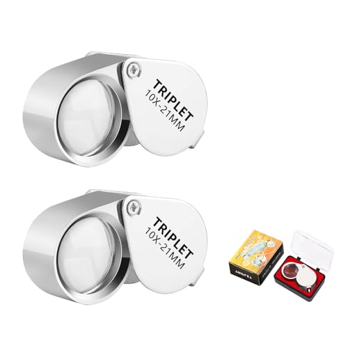 DJHUHN Juwelier Lupe 10X 2Stück Taschenlupe Zusammenklappbare Handlupe für Juweliere zur Schmuckidentifizierung und die Identifizierung von Edelsteinen Antiquitäten Zeitungen Bücher