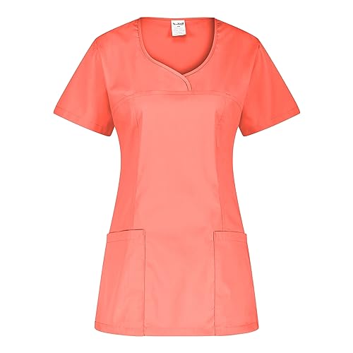 B-well INES Kasack Damen Pflege Damen Kasack Schlupfkasack Kurzarm V-Ausschnitt Berufskleidung Kasacks Damen Pflege (Koralle, XL)