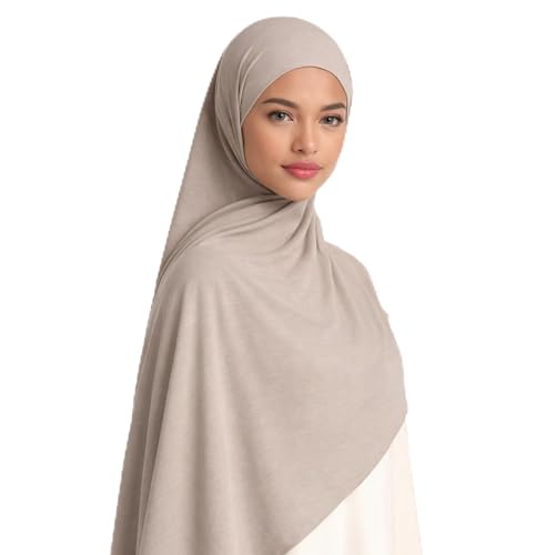 bhb 100% Baumwolle Cotton Jersey Hijab – Damen Kopftuch – Premium Qualität – 180x100 cm – Weich, Atmungsaktiv & Blickdicht (Stone Beige)