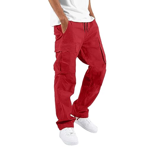 Rote Cargohose Herren Dschungelcamp Kostüm Taktische Hose Stretch Lang Regular Fit Strand Pumphose Straight Lange Sport Jogger Cargo Pants Dschungelcamp mit Taschen Schmale Passform