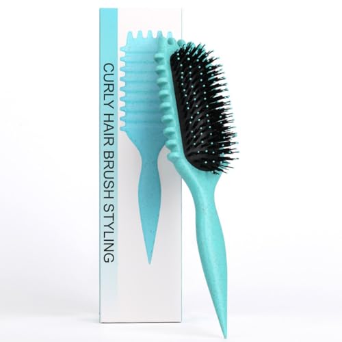 Lockenbürste & Curly Hair Brush für Lockiges Haar - Verbessert den Sprung der Locken, Reduziert Frizz bei welligem und curly Haar - Ergonomisches Design für alle Haartexturen (Grün)