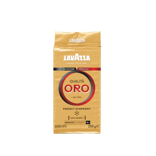 Lavazza, Qualità Oro, Gemahlener Kaffee, mit Aromanoten von Früchten und Blumen, für einen Samtigen Espresso, 100 % Arabica Kaffeebohnen, Intensität 5/10, Mittlere Röstung, 250g