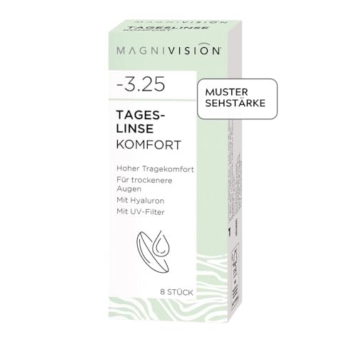 MAGNIVISION Tageslinsen Komfort weiche Kontaktlinsen für -2,25 Dioptrien | 8 Stück | BC 8.6 | DIA 14.2 | Kontaktlinse mit Hyaluron und UV-Filter für empfindliche Augen | ohne Konservierungsstoffe