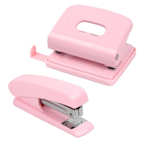 Cozlly Locher Tacker Set, Rosa Büro Hefter Locher, Heftgerät Und Locher Set, Kleiner Locher, Tischheftgerät, Ergonomisches Design für Büro, Arbeitszimmer, Zuhause (Rosa)