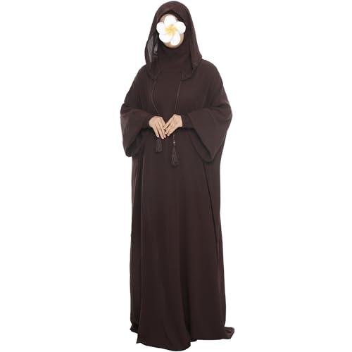 Muslimisches Gebetskleid Abaya Solid One Piece Hoodie Abaya Kleid für Frauen Langes Maxikleid Islamisches Dubai Jilbab, Dunkelbraun, Einheitsgröße