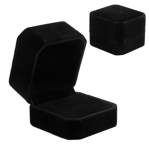 Dumhuts Ringbox Ringschatulle Verlobung Ringschachtel Ring Verlobungsring Box Ringbox,Luxuriöse Samt Ringbox für Verlobungsringe und Hochzeiten, Schwarze Ringschatulle mit Weichem Schwammfutter (1)