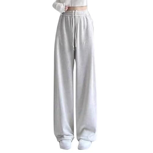Sporthose Mädchen Baggy Weite Bein Jogginghose Locker Drawstring Jogginghosen Teenager Mädchen High Waist Sweatpants Kinder Freizeit Hosen mit Taschen Einfarbige Yogahose (Grey, 13-14 Years)