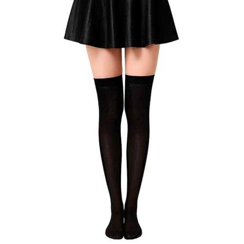 ADLABLD 1 Paar Schwarz Overknee Strümpfe,Nylon Thigh High Socks,Kompressions Damen-Kniestrümpfe,Overknees Strümpfe Damen für den Alltag, Weihnachten und Halloween Cosplay