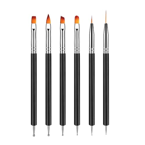 YPYMOD 6 Stück Doppel-Ende Nagel Pinsel, Nageldesign Pinsel, Doppel-Ende Nail Art Pinsel Kit Professionelle Maniküre Werkzeuge Kit(Schwarz)