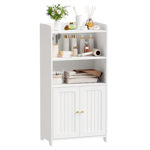 BEWISHOME Badezimmerschrank, Kleiner Badschrank mit 2 Türen und 2 verstellbaren Trennböden, Badmöbel für kleine Bäder, geeignet für Bad, Wohnzimmer & Küche, 30 x 50 x 100 cm, Weiß, EYYG18W