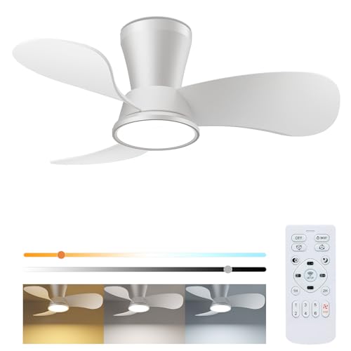 slochi Leiser Deckenventilator mit Beleuchtung 30dB, 77cm Durchmesser Großem Luftvolumen Deckenventilator mit Fernbedienung Timing Funktion, Einstellbare Helligkeit des 3000K/4000K/6500K Deckenleuchte