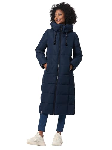 MARIKOO Damen Winterjacke Steppmantel lang gesteppter Mantel Winter Parka Jacke warm B985 [B985-Nadeshik-Navy-Gr.L]