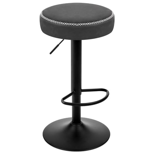 EUGAD Barhocker drehbar, runder Hocker höhenverstellbar, Küchenhocker mit Fußstütze, Tresenhocker Vintage-Kunstleder, für Bar Kücheninsel Bistro, Anthrazit, 1086BY-1
