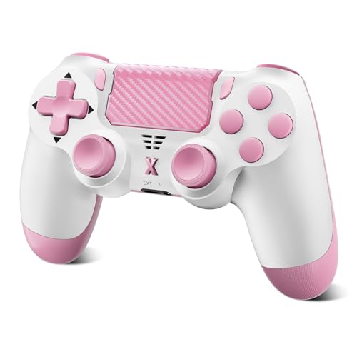 Glitfix Wireless Controller für PS-4, Game Controller kompatibel mit PS-4/Pro/Slim/PC Gamepad mit Turbo/Zurück Taste/Dual Vibration/6-Achsen Gyro Sensor/Touchpanel (Rosa)