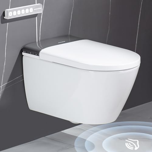 Casta Diva Dusch WC Komplettanlage mit UV-Sterilisation, Hänge WC mit Bidet Funktion, Sitzheizung, Entkalkungs und Geruchsfunktion, Automatischer Deckelöffnung und WC Fernbedienung (CD-AU002)