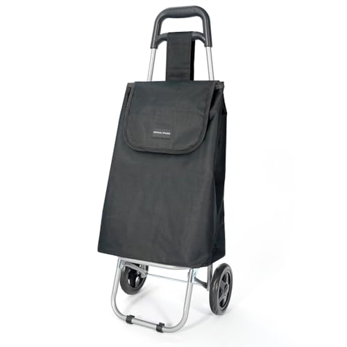 VERTICAL STUDIO Einkaufstrolley 35 L – Klappbar, leicht & robust, mit Alugestell, Reißverschlusstasche & Klettverschluss – Bis 25 kg Traglast, faltbar & abnehmbar (Schwarz)
