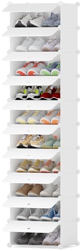 HOMIDEC Schuhregal mit 10 Ebenen, Schuhschrank Schmal Schuhaufbewahrung für Flur Schlafzimmer Eingang, Milchig Weiß