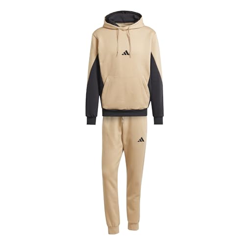 adidas Herren SPORTSWEAR 300G FLEECE COLORBLOCK HOODED TRACKSUIT, warm sandstone/black, XL