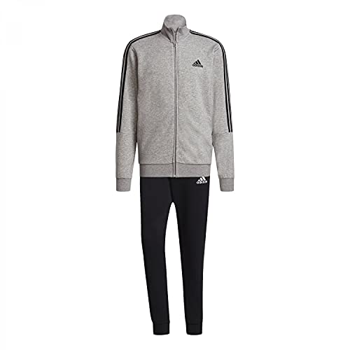 adidas GK9975 Herren Essentials 3-Streifen Trainingsanzug, Top:Medium Grey Heather/Black Bottom:Black/White, 6 ,