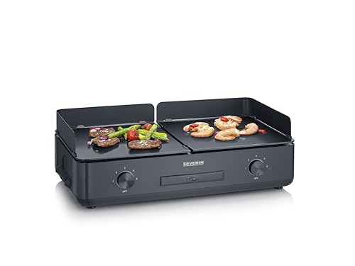 SEVERIN Tischgrill Plancha SUAVE, mit 2 keramikbeschichteten Grillflächen, Elektrogrill mit 5 unabhängig regelbaren Stufen je Seite, einstellbar bis zu 240°C, 2.200 W, schwarz, PG 8569