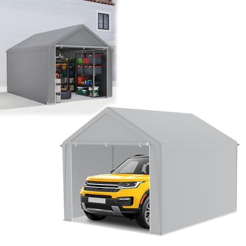 NAIZY Carport 3x4 m Zeltgarage mit Abnehmbar Seitenwände Große Garagenzelt Lagerzelt UV-Schutz Windfest Winterfest Autozelt Unterstand, Grau