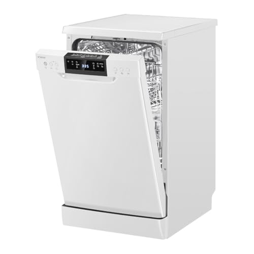 Bomann Geschirrspüler 45 cm | 10 Maßgedecke | Spülmaschine Stand o. Unterbau | 7 Programme & 2 Sprühebenen |Dishwasher mit Startvorwahl | Geschirrspüler unterbaufähig | LED- Display | GSP 7418 weiß