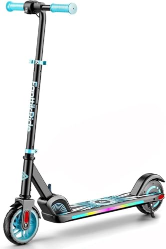 FanttikRide C9 Apex Elektroroller für Kinder 8-12 Jahren, Bluetooth-Musik, Bunte Regenbogenlichter, 8/12/16 km/h, 8 KM Reichweite, LED-Anzeige, Höhenverstellbar, Faltbar, für Jungen und Mädchen Blau