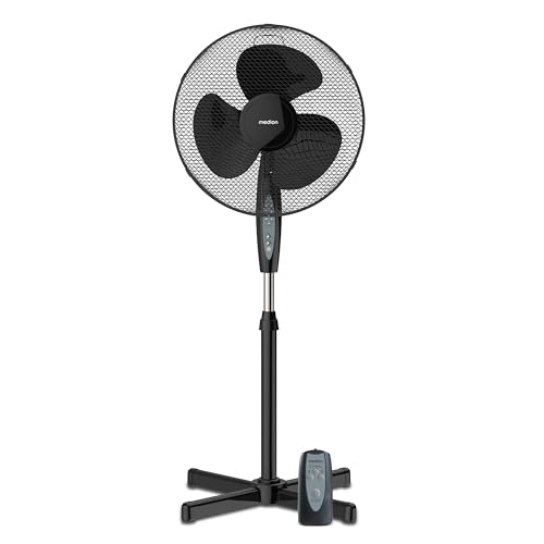 MEDION Standventilator mit Fernbedienung, drei Geschwindigkeitsstufen, 45 Watt Leistung, 36 cm, Schwenkfunktion, Oszillation, verstellbare Höhe, MD18795, schwarz