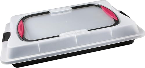 Zenker Blechkuchen-Container to go, Backblech mit Transport-Abdeckung für unterwegs, Backform antihaft mit Deckel und Softgriffen (Kuchenform: ca.425x295x75 mm), Menge: 1 Stück