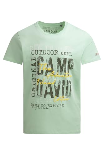 Camp David Herren T-Shirt Rundhals Kurzarm mit Logo Prints und Puffprint, 100% Baumwolle Light Mint, XXL