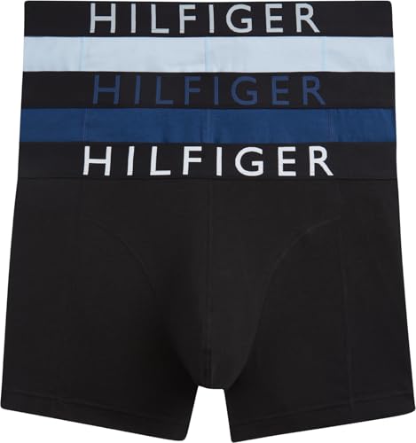 Tommy Hilfiger Herren 3er Pack Boxershorts Trunks mit Logobund, Mehrfarbig (BRZ Blu/Blk/Blu Jn), L