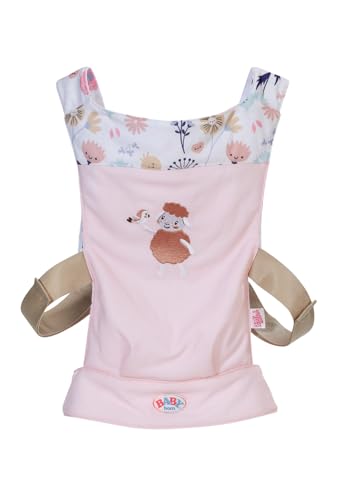 BABY born Babytrage - Puppentrage für Kinder mit 2 Blickrichtungen & verstellbarem Gurt - Rosa Trage mit Blumendetails - Puppenzubehör für alle Puppen der Größe 36 cm & 43 cm