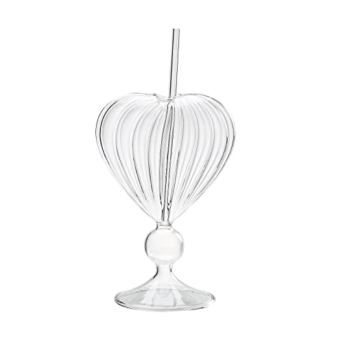 Herzf?rmige Weingl?ser, Cocktailgl?ser, Einzigartige Weingl?ser mit Glasstrohhalm, Kreative Martini-Gl?ser, Klarer Glaskelch für Zuhause, Bar, Party, Hochzeit, Bargeschirr,