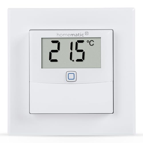 Homematic IP Temperatur- und Luftfeuchtigkeitssensor mit Display – innen, Smart Home, steuert Heizkörper/Fußbodenheizung per App, Alexa, Google Home, Temperaturmessung, Energie sparen, 150180A0