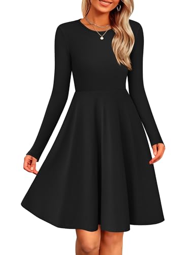 Zeagoo Strickkleid Damen Herbst Rundhals Langarm Kleid Elegant A-Linie Winterkleid Einfarbig Tunika Kleid Leichte Pulloverkleid Schwarz XL