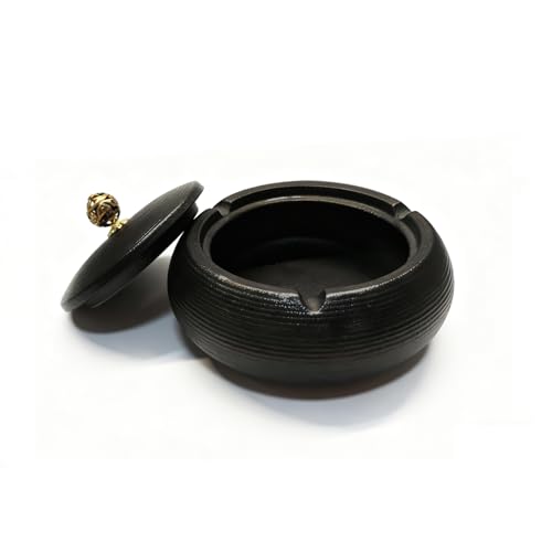 Nasxkji Keramik Aschenbecher mit Deckel Outdoor Zen Schwarz Ø11,8 cm