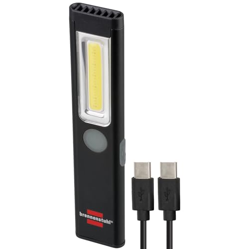 Brennenstuhl LED Akku Handleuchte PL 200 AC/LED Taschenlampe mit COB LED (200lm, inklusive USB C Ladekabel, bis zu 12h Leuchtdauer, Inspektionsleuchte COB mit Magnet und Clip)