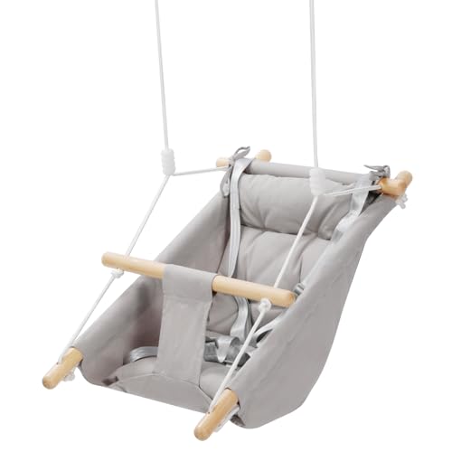 REDCAMP 3-in-1 Babyschaukel mit 5-Punkt-Gurt | Atmungsaktive Baumwolle & Holz | Indoor/Outdoor für Haus Garten | bis 50kg | kinderschaukel ab 6 Monate (Grau)