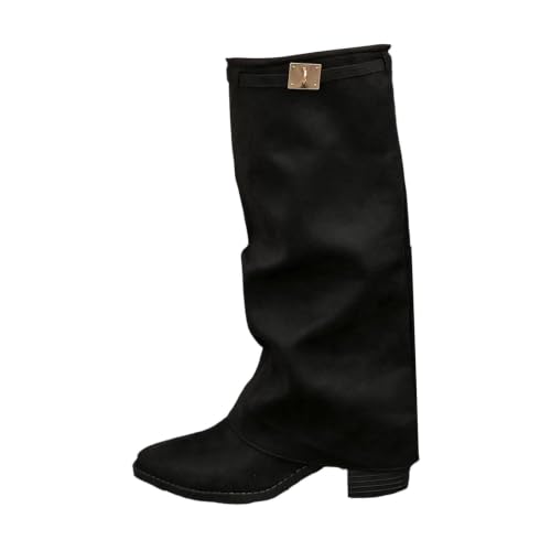 Stiefel Damen,Overknees Stiefel Damen Absatz Shark Boots Kniehoch Damenstiefel Knee High Weiter Schaft Leder Stiefeletten Wildleder Reitstiefel Komfort Langschaft Chunky Fold Over Weitschaftstiefel