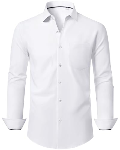 J.VER Hemd Herren Weiß Businesshemd Unifarben Stretch Freizeithemd Faltenfrei Hemden Atmungsaktive Shirts Herrenhemd Anzug Oberhemden Alle Weiß