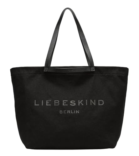 LIEBESKIND Berlin Damen-Shopper „Aurora“ – Große Canvas-Tasche Damen mit Reißverschlussfach und Leder-Schulterriemen – Shopper Bag Women – Passend für Laptops bis 16 Zoll – Light Bag, 01 Black 1