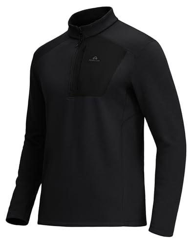 Pioneer Camp Laufjacke Herren Langarm Funktionsshirt Half Zip Fleece Pullover Leicht & Atmungsaktiv, Sportshirt mit Hohem Kragen für Outdoor, Fitness, Alltag(Black;L)