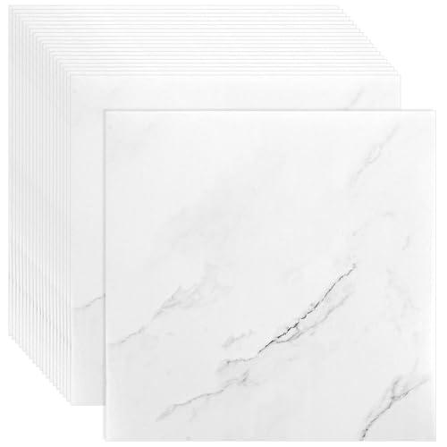 CYEER 20 Stück PVC Bodenbelag Selbstklebend 30x30cm, Vinylboden in Weißer Marmoroptik für Mietwohnung, Wasserfeste Bodenfliesen für Bad & Küche, DIY Renovierung (1,8m²)