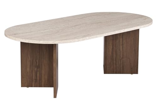 Moderner Couchtisch, 119 cm x 40 cm x 60 cm, Travertine & Walnuss-Farben | 100% melaminbeschichtete Spanplatte, 18 mm Stärke | stilvolles & funktionales Design für zeitgemäße Wohnräume