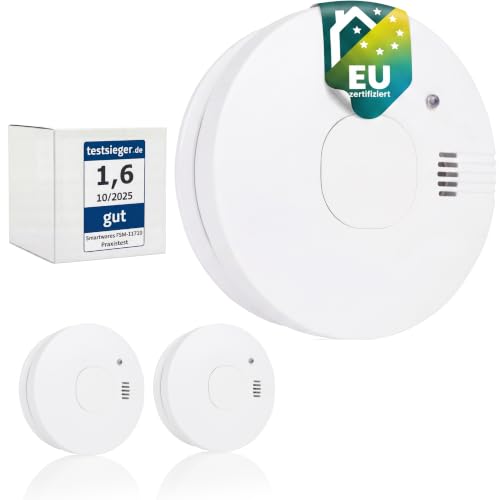 Smartwares Rauchmelder, 10-Jahres-Sensor, Austauschbare Batterie, 2er-Pack | Stand-alone-Geräte, Fotoelektrische Branderkennung, 85 dB Warnton bei 3 m, Testtaste, FSM-11712