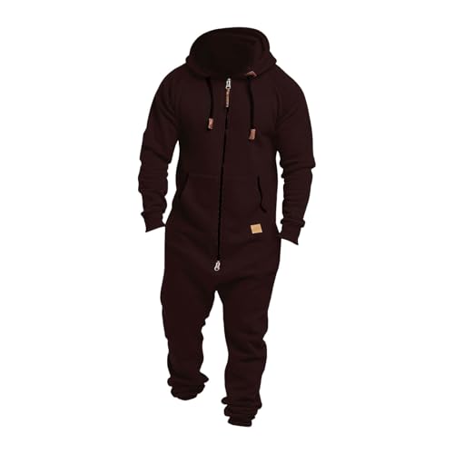 DUHENWU Herren Overall Jumpsuit Jogger Jogging Anzug Trainingsanzug Mit Kapuze Und Reißverschluss Hausanzug Warm Winter Einteiler Jogginganzug Bequem Weich Sportanzug Nachtwäsche