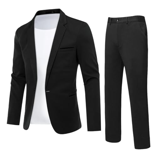 YFFUSHI Herren 2 Teilig Anzug Slim Fit Business Hochzeit Anzüge 1 Knopf Stretch Herrenanzug Sakko Hose, Schwarz, XL