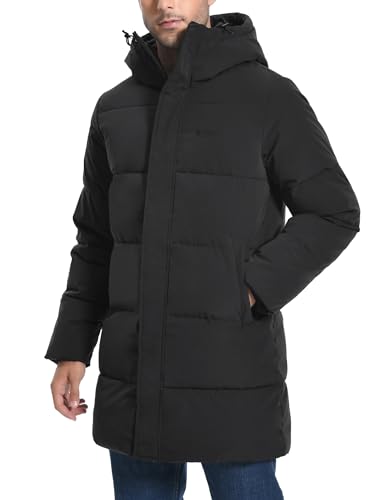 Pioneer Camp Herren Winterjacke Lang Winddicht Wasserdicht Warme Daunenjacke Winter Outdoor Parka Jacke mit Kapuze Schwarz L