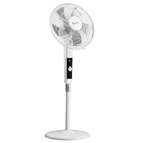 LEADZM Standventilator Leise mit Fernbedienung,3 Geschwindigkeitsstufen,7,5H Timer,117-134 cm höhenverstellbar, 60°-120°Oszil-lationsfunktion, 65W Kraftvoller,Ventilator (Weiß)